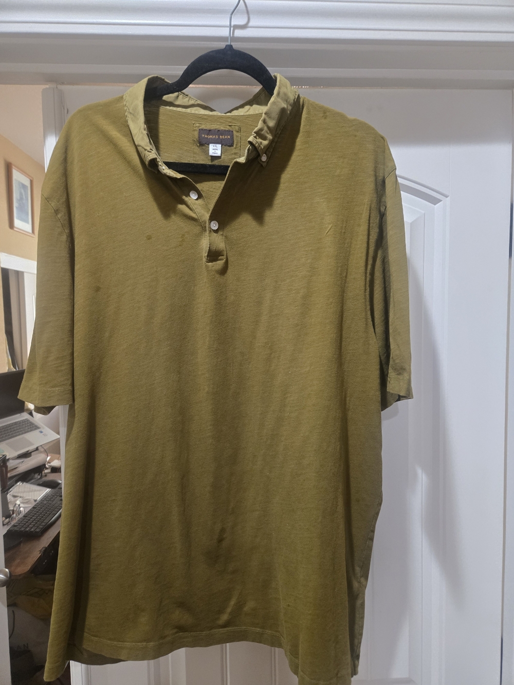Thomas Dean Olive Polo with Button-Down Collar Size XXL EUC